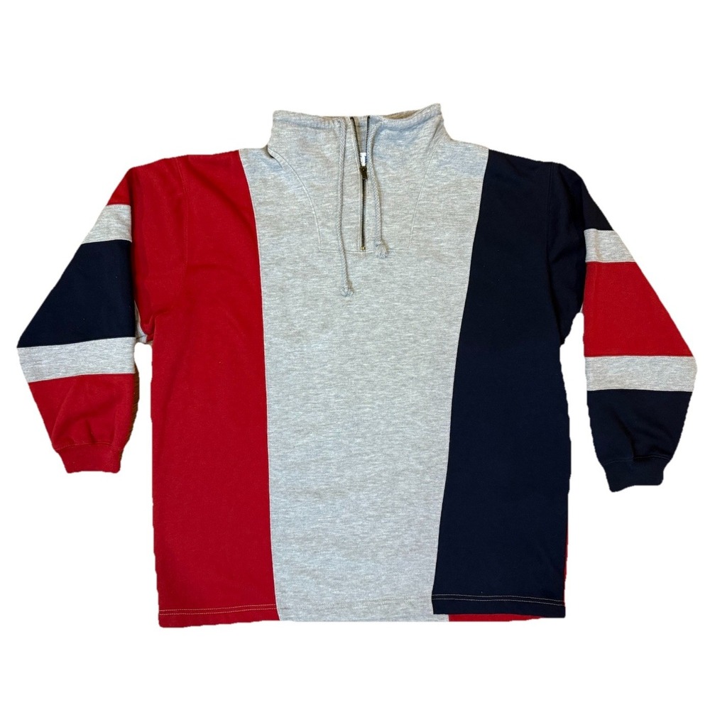 Vintage 90's Pacer Color Block Sweatshirt Bright Red Blue Gray Quarter Zip Sz M